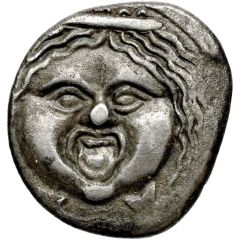 Silver 20 Asses Gorgoneion series II: trident with crescent
