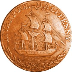 1/2 Penny Lancashire - Liverpool / Sailing Ship