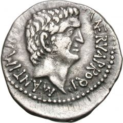 Denarius - Marcus Antonius M•ANT•IMP•AVG•III•VIR•R•P•C•M•NERVA•PROQ•P / L•ANTONIVS COS