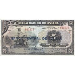 5 Bolivianos 1929 Overprint Provisional Issue