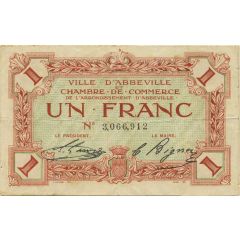 1 Franc - Ville et Chambre de Commerce d`Abbeville [80] <Sans timbre sec>