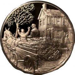 Holiday Greeting Card Medal - Bringing Home the Tree