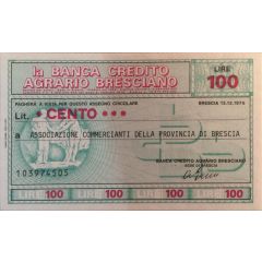 100 Lire Banca di Credito Agrario Bresciano