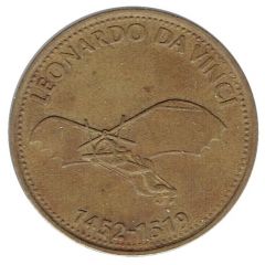 Shell Token - Man in Flight - Leonardo da Vinci brass, round