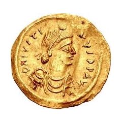 1 Tremissis In the name of Justin II, Victory facing right, with star and standing