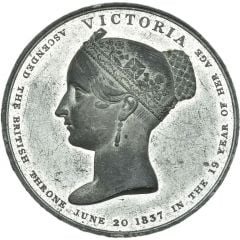 Medal - Victoria Coronation, white metal, 65mm