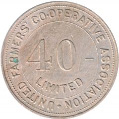 Token - United Farmers` Co-operative Association 40/- Check Piece