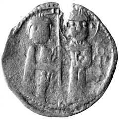 Dinar - Chaka - Early Noghay rule in Bulgaria unknown mint, stamped Tamgas, imitation of Venetian grosso