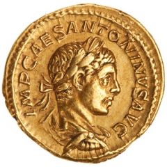 Aureus - Elagabalus PONTIF MAX TR P II COS II P P, Roma and Victory