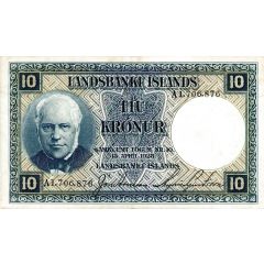 10 Krónur Landsbanki Íslands, blue colour
