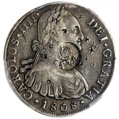 8 Reales - Ferdinand VII Countermark on Peru 8 Reales