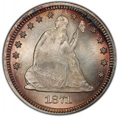 1/4 Dollar `Seated Liberty Quarter` with motto, w/o date arrows