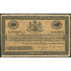 1 Pound Colonial Bank, bank name in underprint