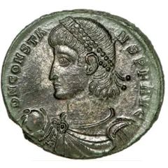 Nummus - Constans I FEL TEMP REPARATIO with hut, Constantinopolis