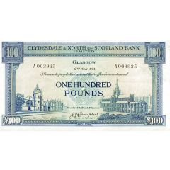 100 Pounds Clydesdale and North of Scotland Bank