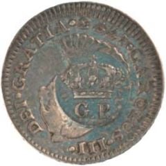 60 Réis - Luis I Countermark `CROWNED G.P.` over 1/2 Real - Carlos III, Mexico