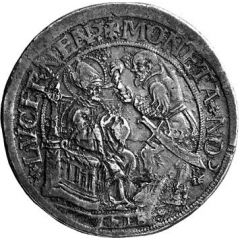 Thaler Leodegar facing right, 16 coats of arms