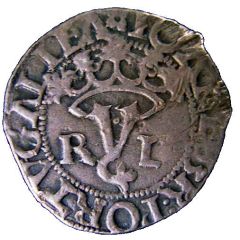 Vintém – João III R-L at each side of “Y”, Lisboa mint