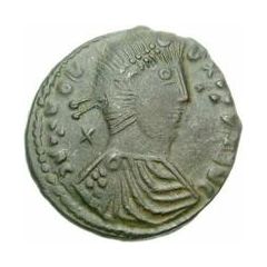 Æ In the name of Constantius II, Horseman facing up, soldier flying to horse, short spear