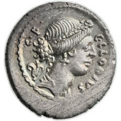 Denarius Clodia: Gaius Clodius Vestalis, C•CLODIVS C•F / VESTALIS
