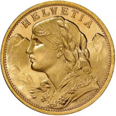 20 Francs `Vreneli` 22 stars on edge