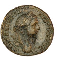 As - Caracalla PONTIF TR P X COS II S C, Roma and Victory