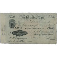 100 Dollars British Guiana Bank