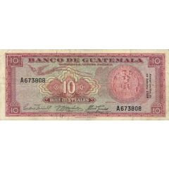 10 Quetzales Banco de Guatemala; 2nd. type