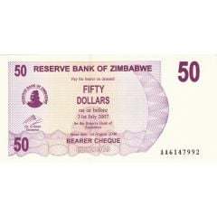 50 Dollars Bearer Cheque