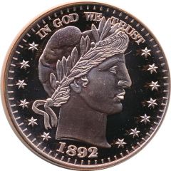 1 Ounce Copper Barber Half Dollar