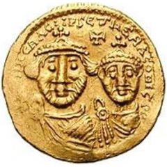 1 Solidus In the name of Heraclius and Heraclius Constantine, Cross with flat ends, equal busts with unbroken legend