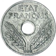 20 Centimes Vichy French State, Zinc, `20`, heavy type