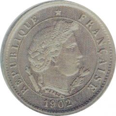 5 Centimes Essai en maillechort de Merley, type II, listel large