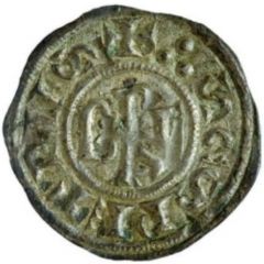 Denier - Benedict III and emperor Louis II monogram