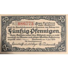 50 Pfennig Handelskammer, `Pfennigen` on obverse