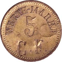 5 Pfennig Werth-Marke, Brass, 18.0 mm, Countermarked with Number