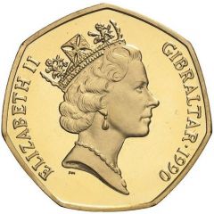 50 Pence - Elizabeth II Dolphins - large type, Gold Proof