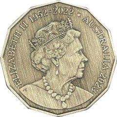 50 Cents In the name of Elizabeth II, 6th Portrait - 50th Anniversary of AC-DC, Silver Antiqued