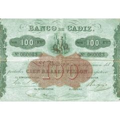 100 Reales de Vellón Banco de Cádiz