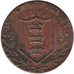 1/2 Penny Yorkshire - Hull / Arms, Ship