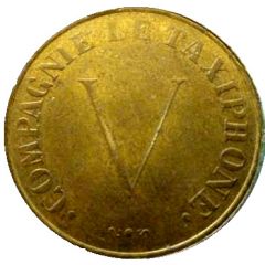 Telephone Token - Compagnie le Taxiphone / V 24 mm, brass, big V