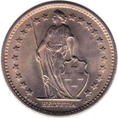 1/2 Franc Helvetia standing, copper-nickel