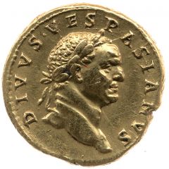 Aureus - Vespasian IMP CAES TRAIAN AVG GER DAC P P REST, Mercury and Jupiter