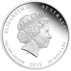 30 Dollars - Elizabeth II 4th Portrait - Year of the Goat - Silver Bullion Coin