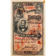 1 Peso overprint on P#S411 - Banco de Santiago