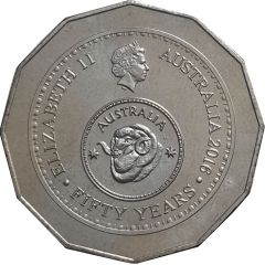 50 Cents - Elizabeth II 4th Portrait - 50th Anniversary of Decimal Currency