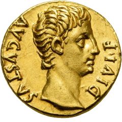 Aureus - Augustus IMP X SICIL, Diana, Lugdunum