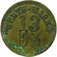 13 Pfennig Werth-Marke, Countermarked `EM`