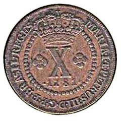 10 Réis - Maria I and Pedro III Low and High Crowns, Lisbon Mint