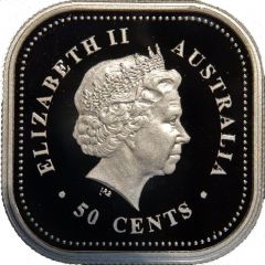 50 Cents - Elizabeth II 4th Portrait - Australian Square Kookaburra